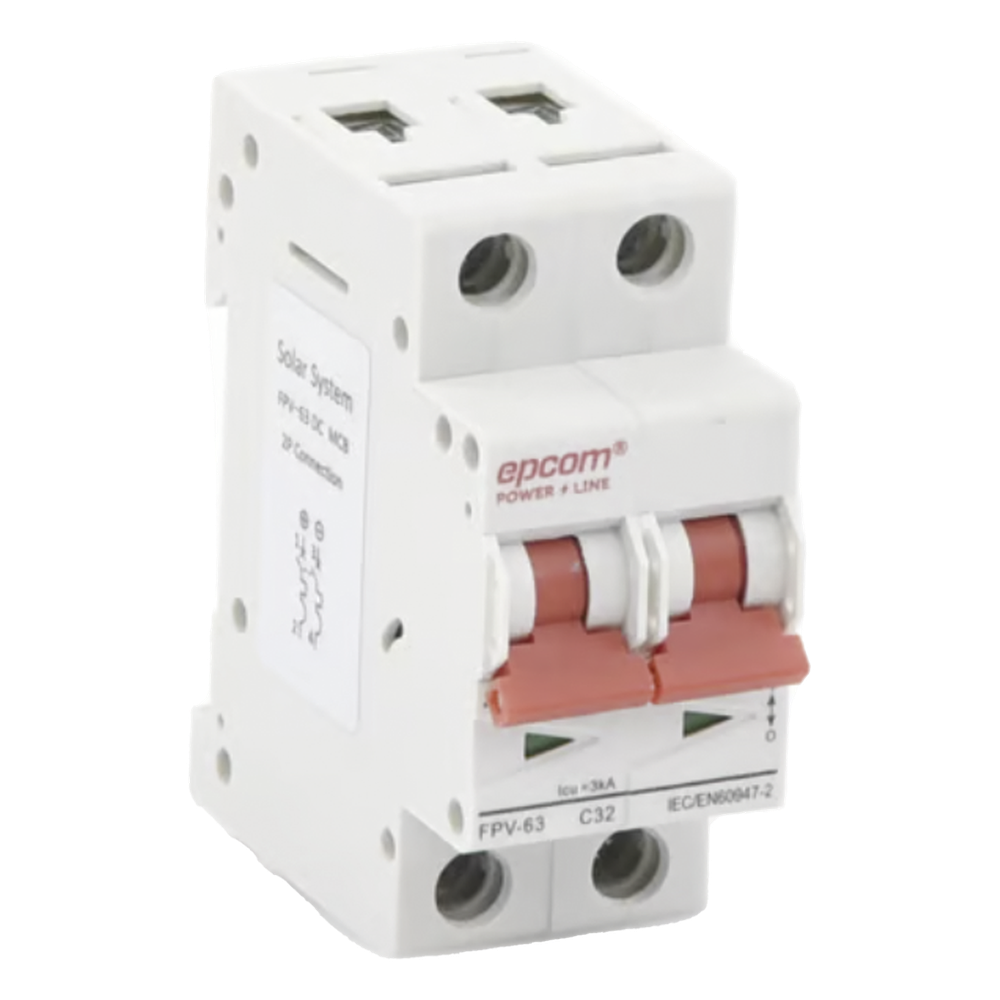 Interruptor termomagnético 2P 32A, Corriente Directa 800Vcd para Aplicación Fotovoltaica Montaje Riel DIN 4