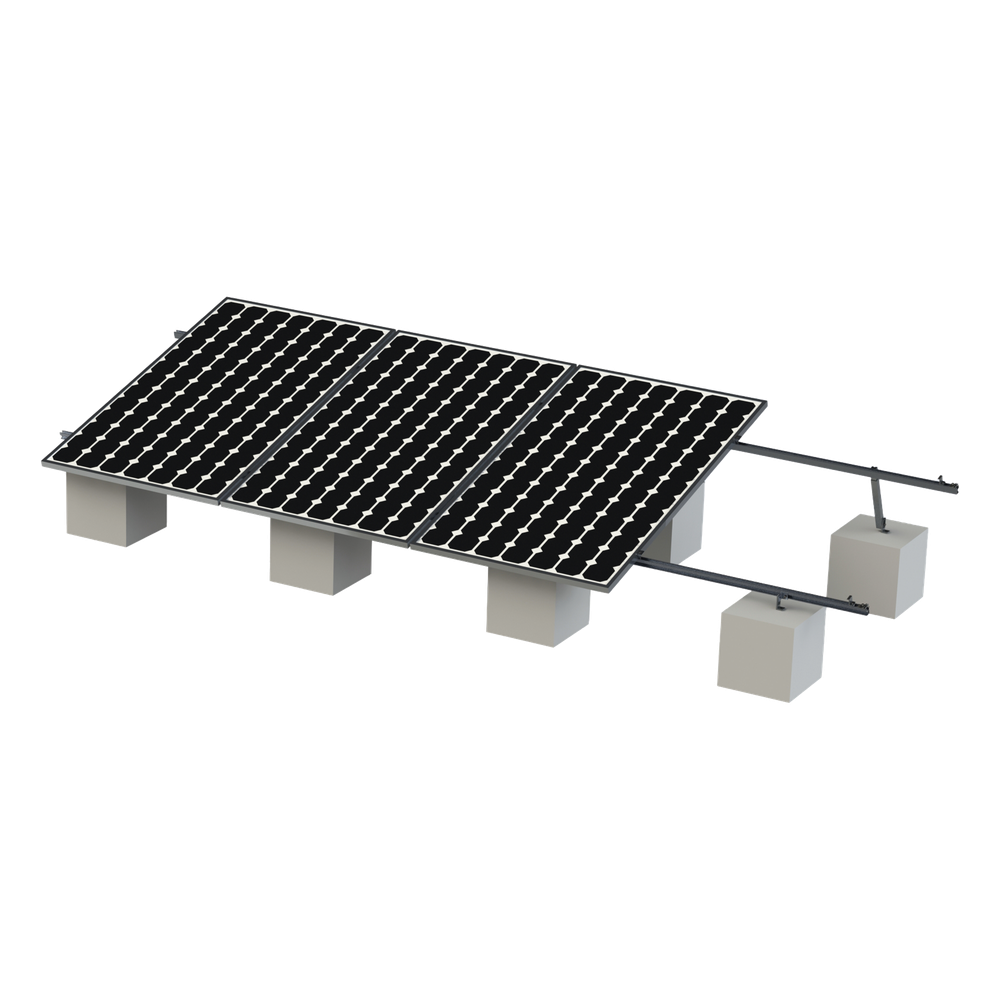 Montaje de aluminio anodizado, arreglo 1x4 para paneles fotovoltaicos de 1134mm de ancho y 35mm de espesor, Velocidad de Viento Máx. 136km/h, Inclinación 20° a 45°, VEKTOR, EPCOM 2