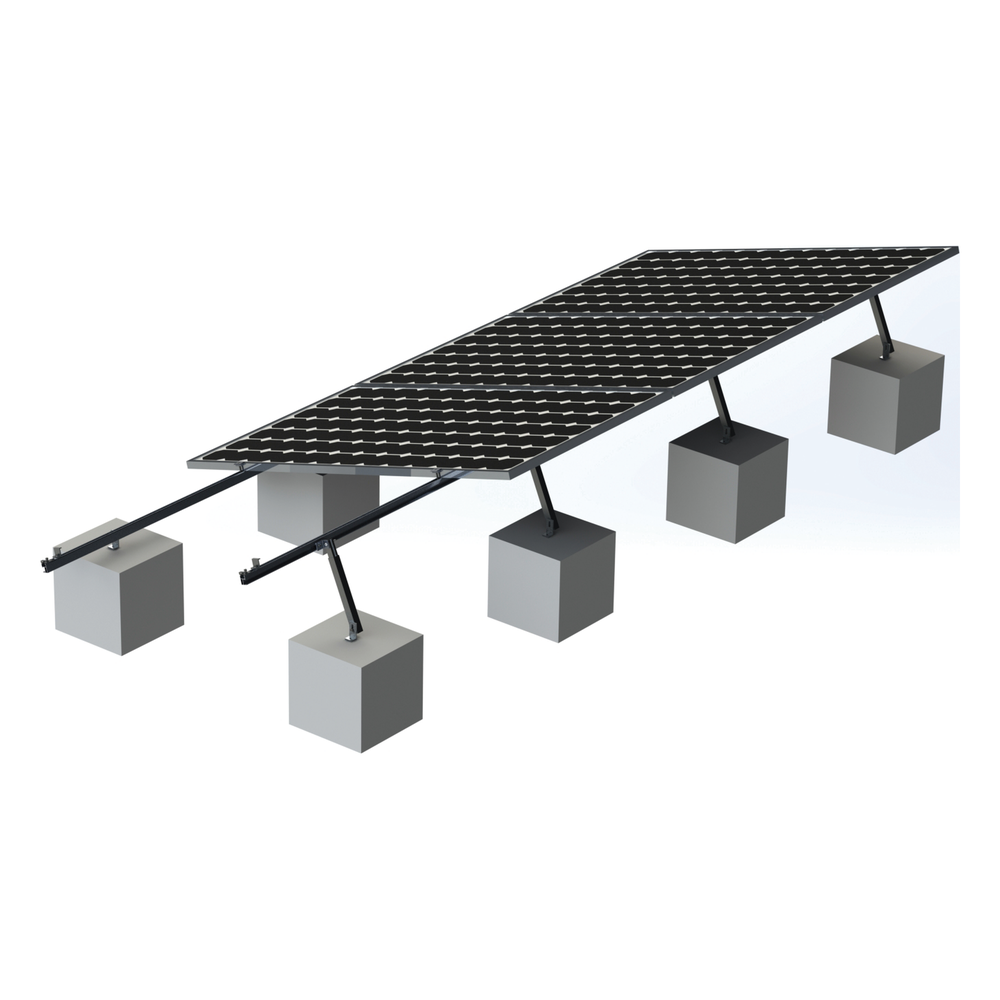 Montaje de aluminio anodizado, arreglo 1x4 para paneles fotovoltaicos de 1134mm de ancho y 35mm de espesor, Velocidad de Viento Máx. 136km/h, Inclinación 20° a 45°, VEKTOR, EPCOM 3