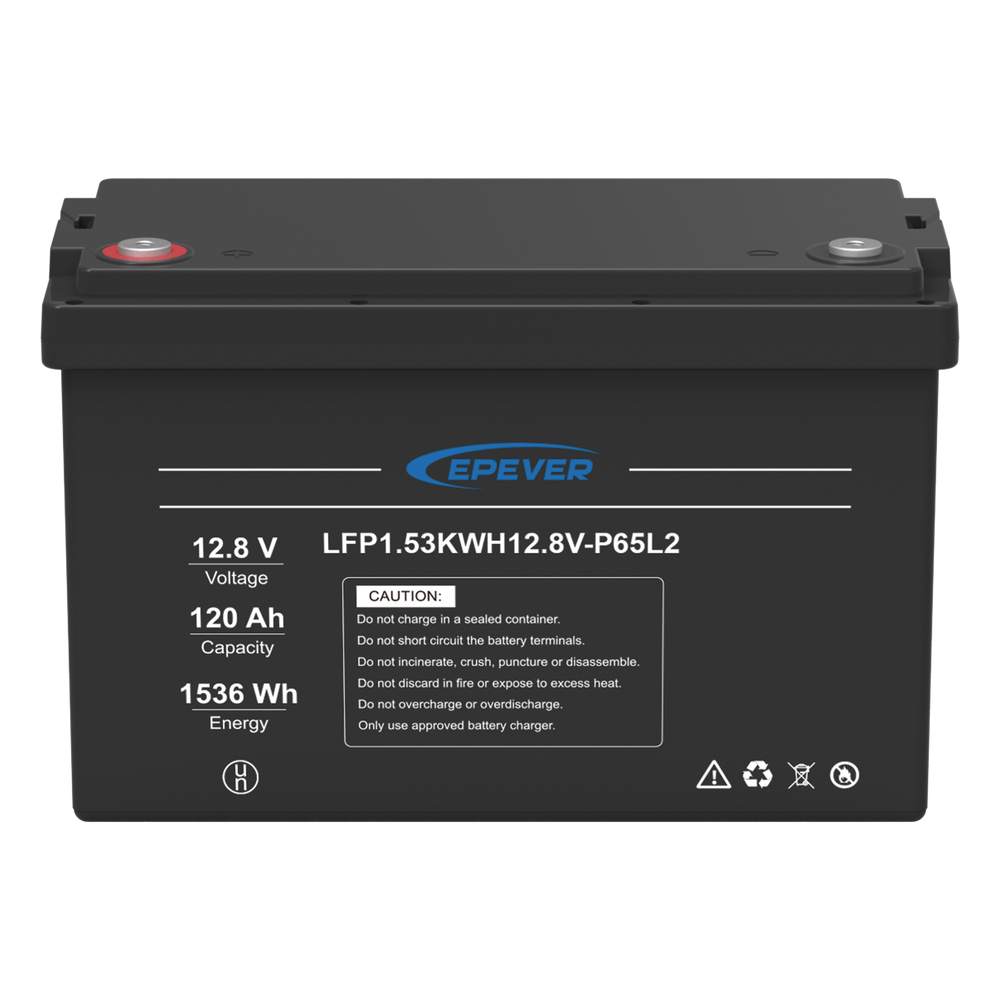 Batería de Litio LiFePO4 Ciclo Profundo 12.8V, 120Ah, 1.53kwh, para exterior, libre de mantenimiento 2