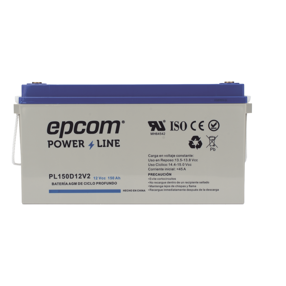 Batería 12 Vcc / 150 Ah / UL / Tecnología AGM-VRLA / CICLO PROFUNDO / Uso en aplicación fotovoltaica / terminales T5 EPCOM POWERLINE 2