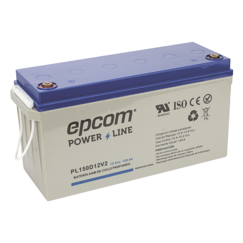 Batería 12 Vcc / 150 Ah / UL / Tecnología AGM-VRLA / CICLO PROFUNDO / Uso en aplicación fotovoltaica / terminales T5 EPCOM POWERLINE 3