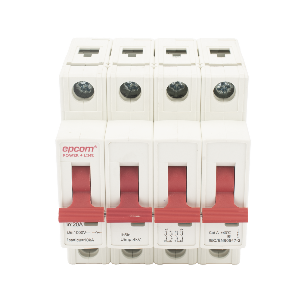 [FPV634PC20] 4P 20A Circuit Breaker, Direct Current 1000Vdc for Photovoltaic Application DIN Rail Mount