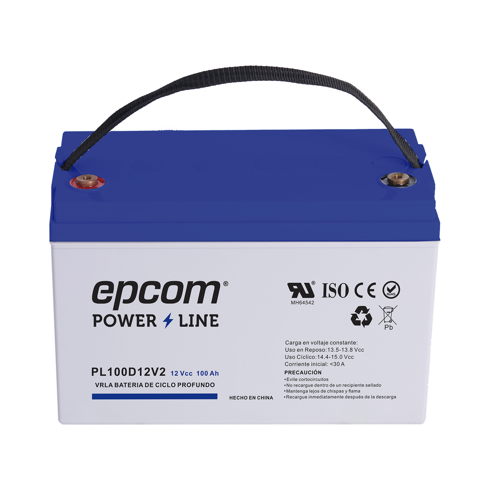 [PL100D12V2] Batería 12Vcc / 100Ah / UL / Tecnología AGM-VRLA / CICLO PROFUNDO / Para uso en aplicaciones fotovoltaicas y de emergencia  / Terminales T4