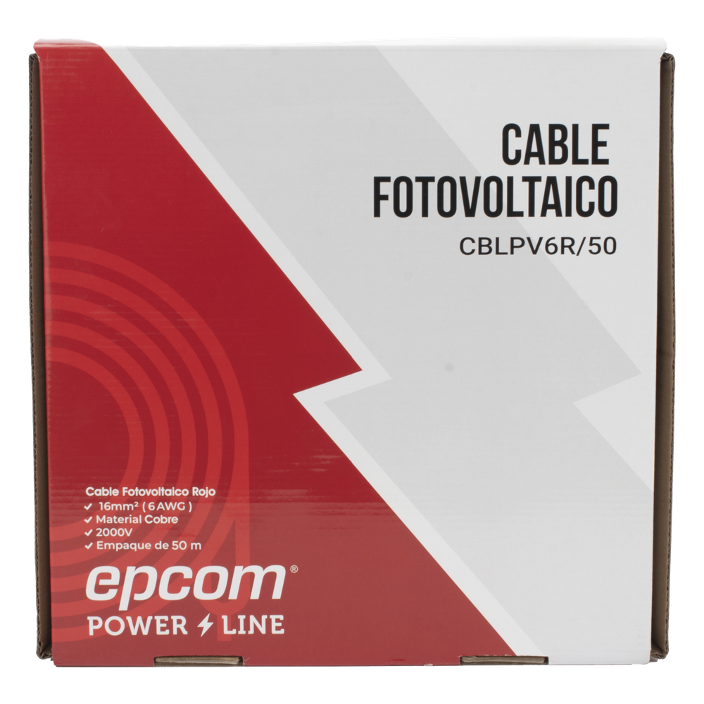 [CBL-PV-6R/50] Red Photovoltaic Cable / 16mm² (6AWG) / COPPER Material / 2000V / 50 m Roll EPCOM POWERLINE
