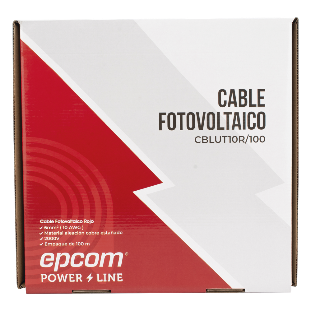 [CBL-UT-10R/100] Red Photovoltaic Cable / Tinned Copper / 6mm² (10AWG) / 2000V / 100m Roll / UL 4703 and TUV / EPCOM POWERLINE