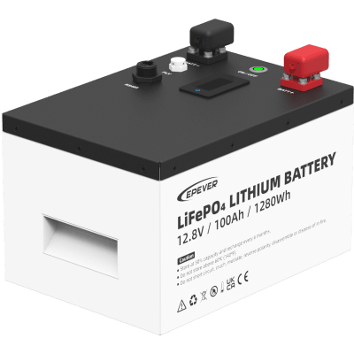 LiFePO4 Lithium Battery 12Vdc, 100Ah, 1.28kwh, LCD Display for Local Monitoring, Metal Case, EPEVER