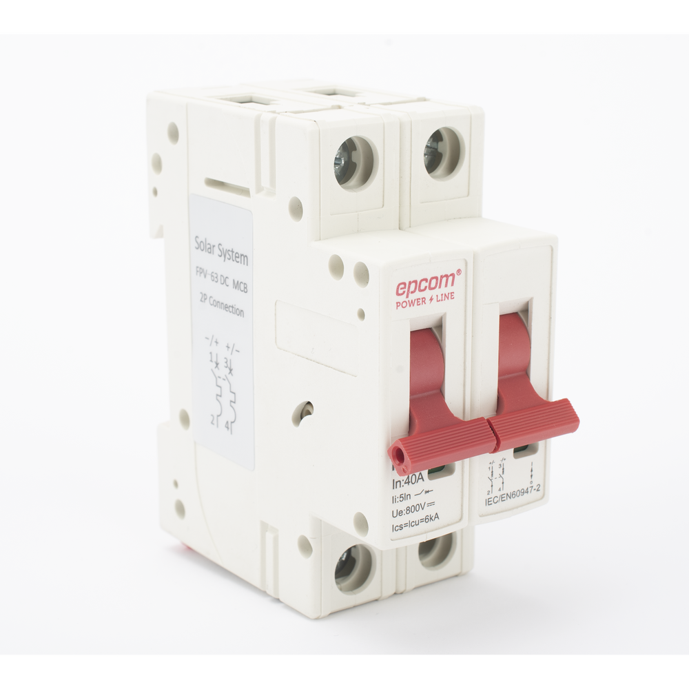 2P 40A Thermomagnetic Circuit Breaker, 800Vdc Direct Current for Photovoltaic Application DIN Rail Mount