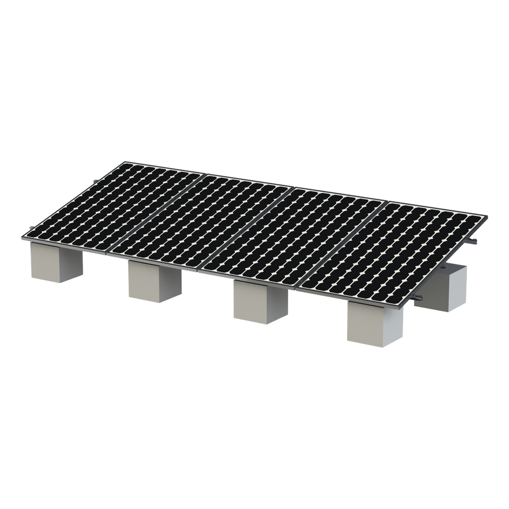 Montaje de aluminio anodizado, arreglo 1x4 para paneles fotovoltaicos de 1134mm de ancho y 35mm de espesor, Velocidad de Viento Máx. 136km/h, Inclinación 20° a 45°, VEKTOR, EPCOM